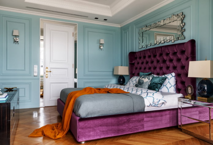 lilac-blue bedroom interior