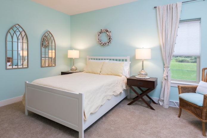 shades of blue in the interior of the bedroom