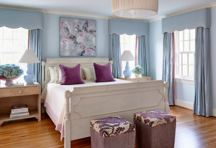 lilac-blue bedroom interior