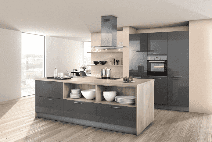 kitchen interior in gray-beige tones
