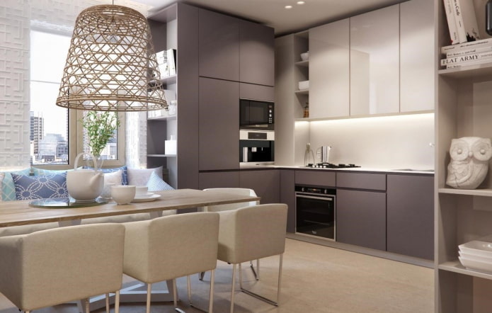 kitchen interior in gray-beige tones