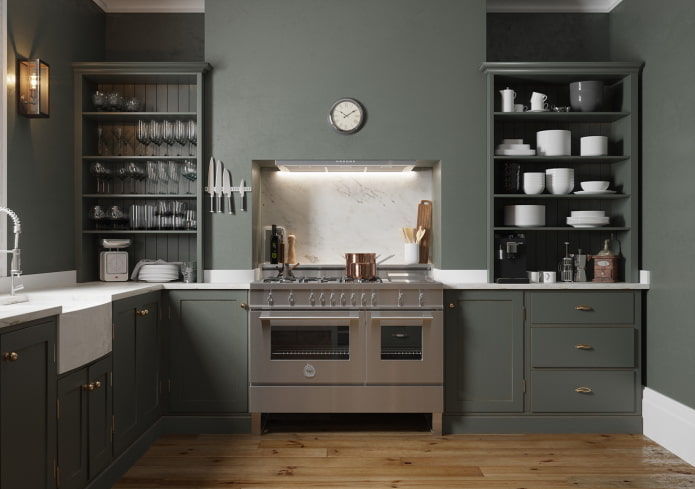 kitchen interior in dark gray
