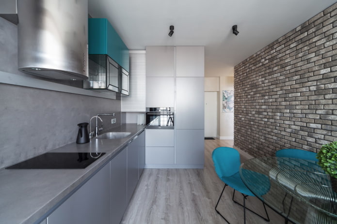 finishing in the interior of the kitchen in gray tones