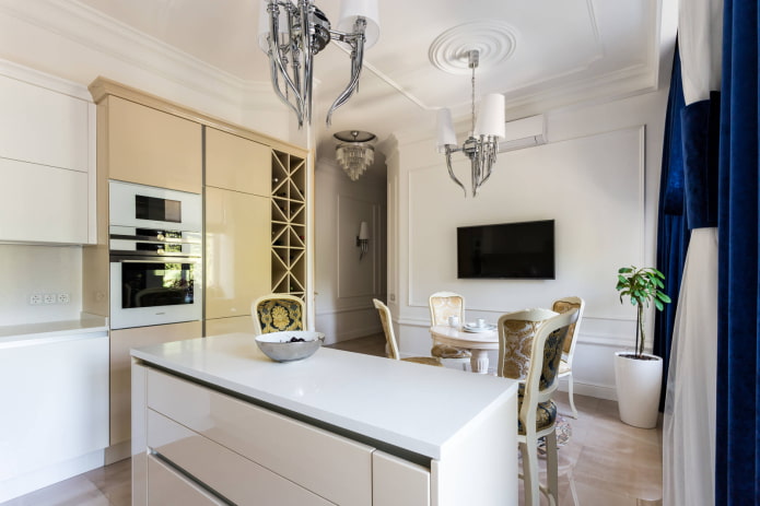 White interior with gold accents