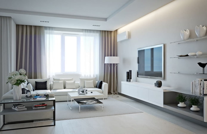 curtains in the living room in white