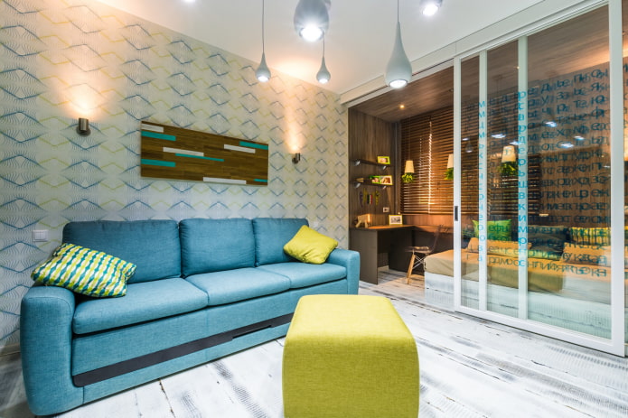 zoning in the interior of the living room-nursery