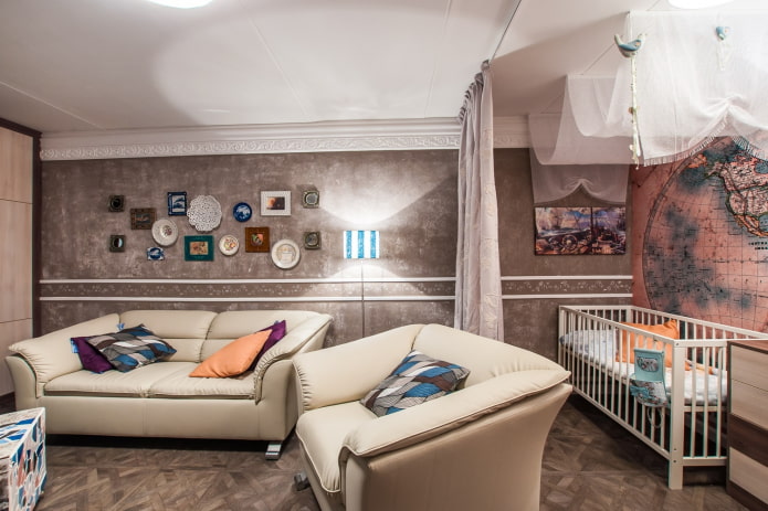 arrangement of a combined living room-nursery