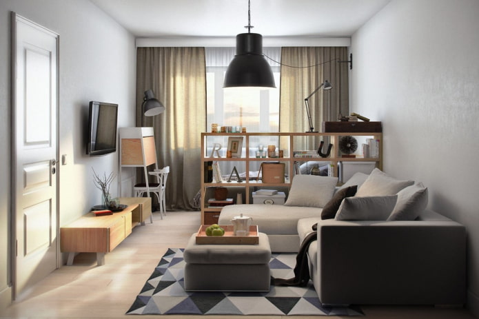 zoning in the interior of the living room-nursery