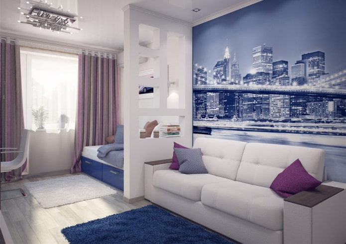 interior of a small living room combined with a nursery