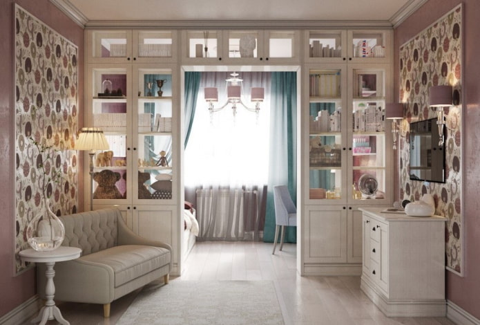 interior of a small living room combined with a nursery