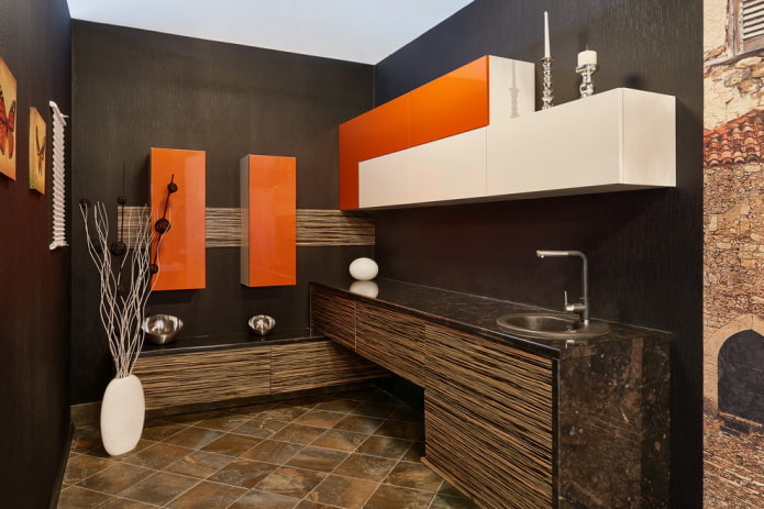 brown kitchen interior with bright accents brown kitchen interior with bright accents