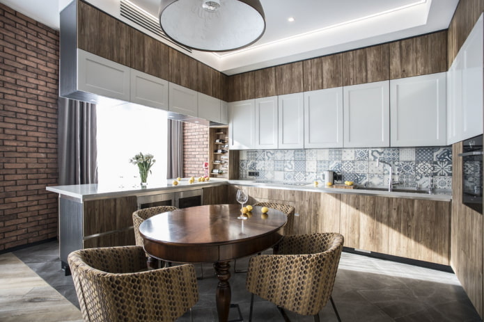 furniture and appliances in the interior of the kitchen in brown tones furniture and appliances in the interior of the kitchen in brown tones