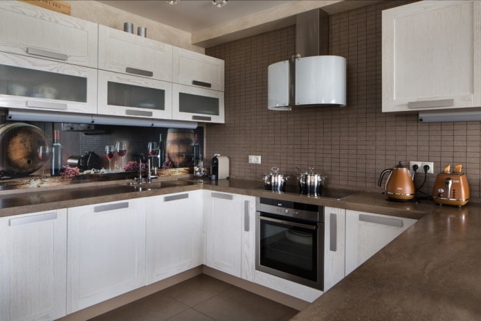 kitchen interior in white and brown tones kitchen interior in white and brown tones