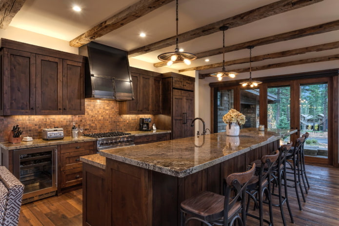 chalet-style kitchen in brown tones chalet-style kitchen in brown tones
