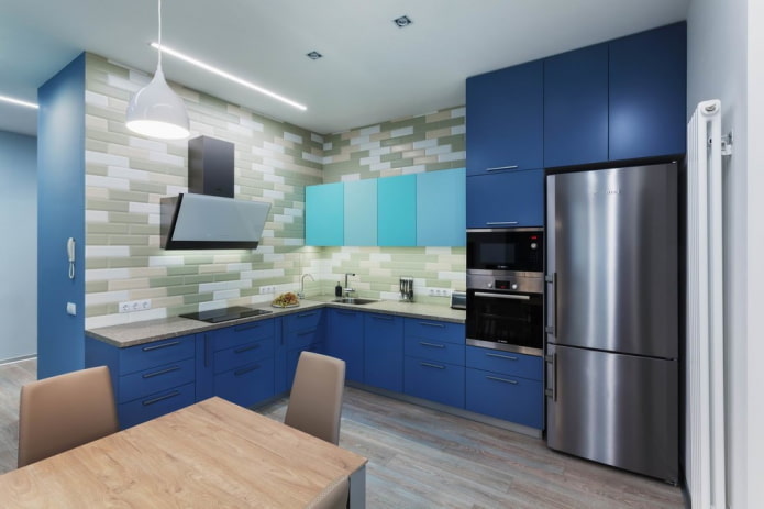 refrigerator in the interior of the corner kitchen refrigerator in the interior of the corner kitchen