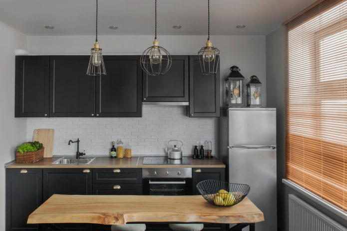 refrigerator in the corner in the interior of the kitchen refrigerator in the corner in the interior of the kitchen