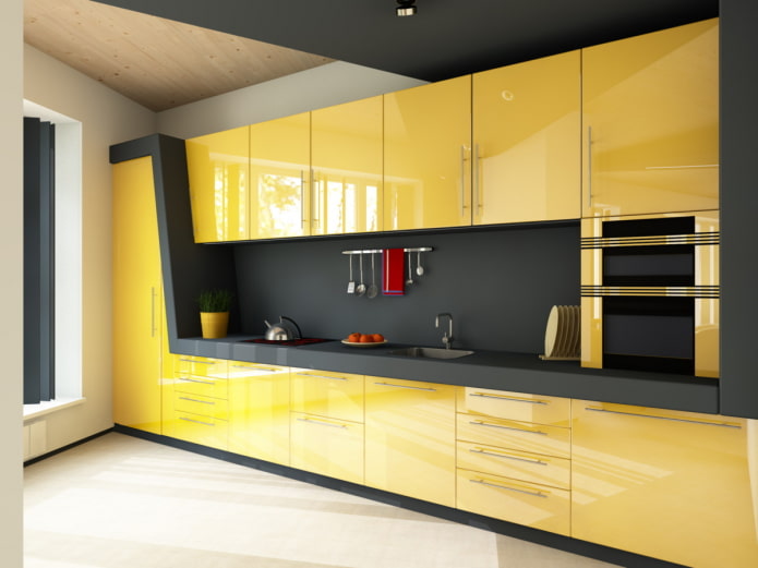 kitchen interior in black and yellow colors kitchen interior in black and yellow colors