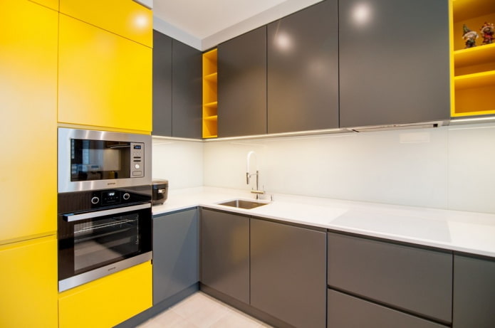 kitchen interior in yellow-gray tones kitchen interior in yellow-gray tones