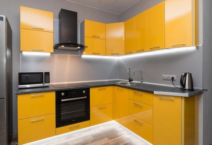 kitchen interior in yellow-gray tones kitchen interior in yellow-gray tones