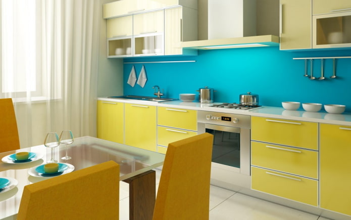 kitchen interior in yellow-blue tones kitchen interior in yellow-blue tones
