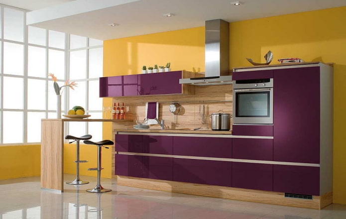 kitchen interior in yellow-purple tones kitchen interior in yellow-purple tones