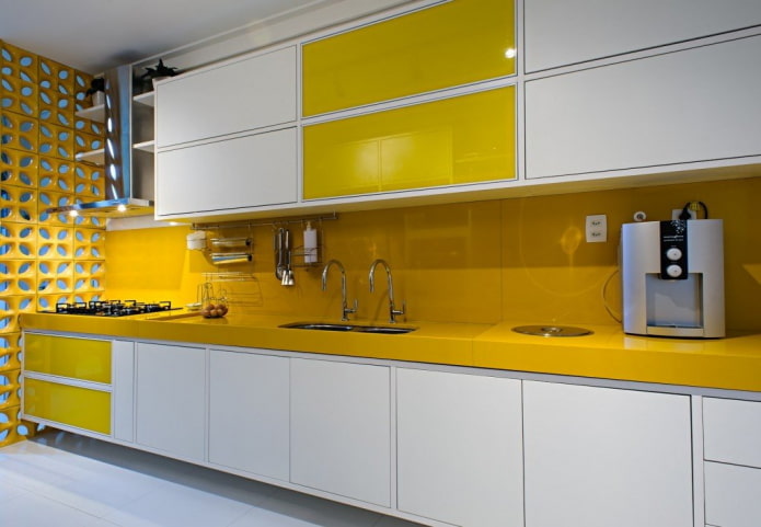 kitchen interior in yellow and white colors kitchen interior in yellow and white colors