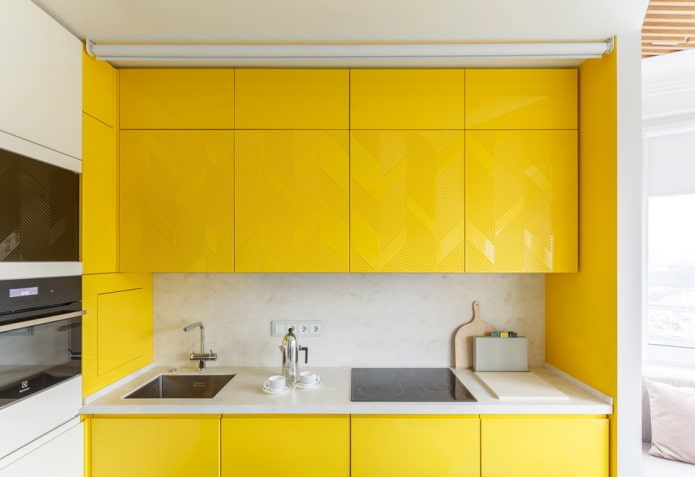 kitchen interior in yellow and white colors kitchen interior in yellow and white colors