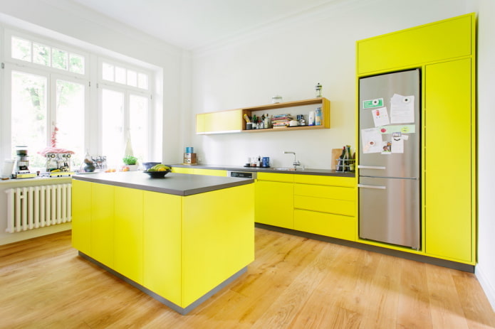 kitchen interior in yellow tones kitchen interior in yellow tones