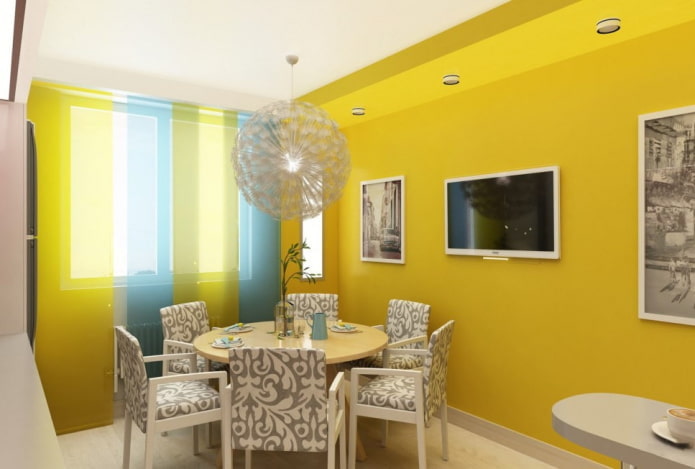 curtains in the interior of the kitchen in yellow tones curtains in the interior of the kitchen in yellow tones