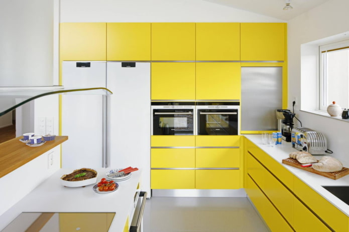 kitchen in yellow tones in a modern style kitchen in yellow tones in a modern style