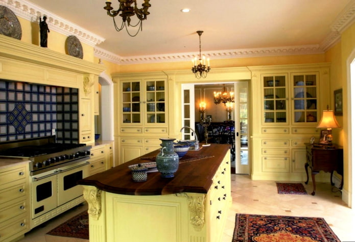 kitchen in yellow tones in a classic style kitchen in yellow tones in a classic style