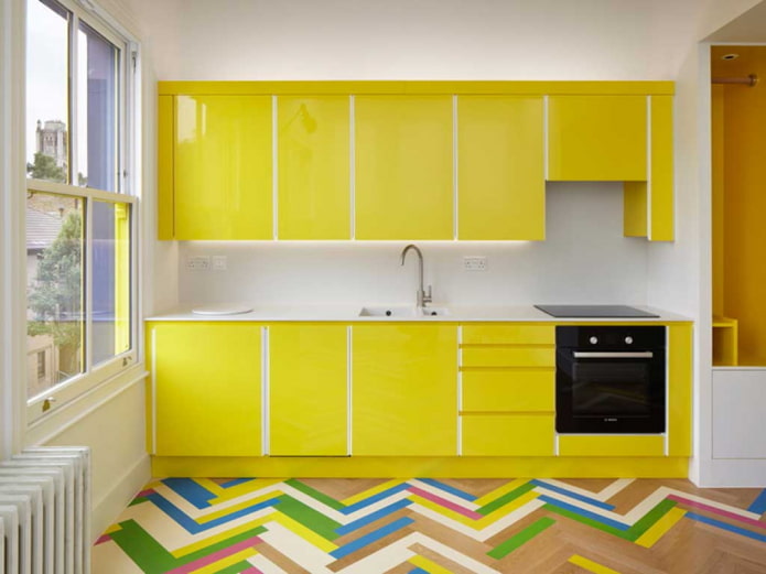 kitchen interior in yellow tones kitchen interior in yellow tones