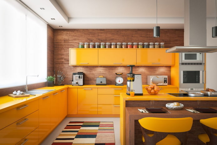 kitchen interior in yellow tones kitchen interior in yellow tones