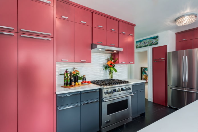 kitchen interior in gray-pink tones
