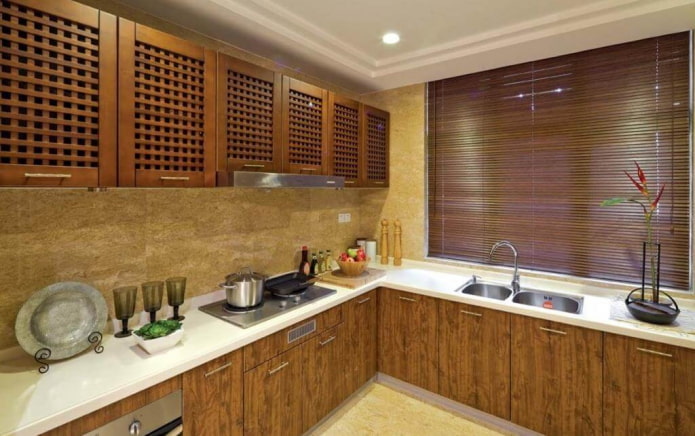 curtains in the interior of the kitchen in Japanese style