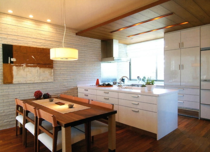 lighting and decor in the interior of the kitchen in Japanese style