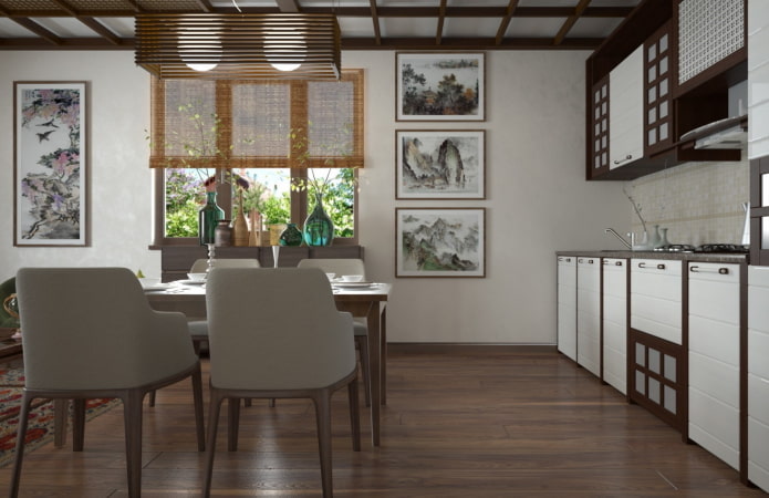 curtains in the interior of the kitchen in Japanese style