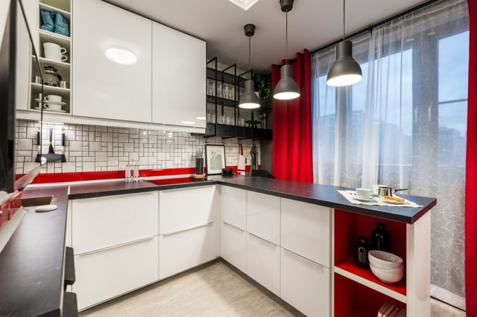 kitchen interior with red accents kitchen interior with red accents