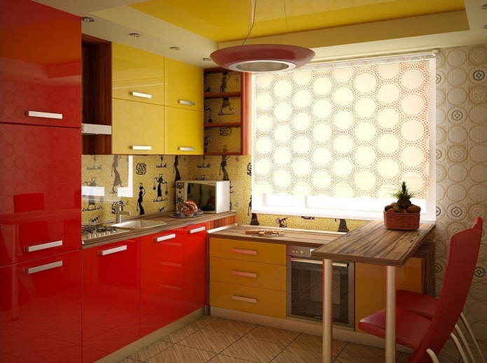 kitchen interior in yellow and red colors kitchen interior in yellow and red colors