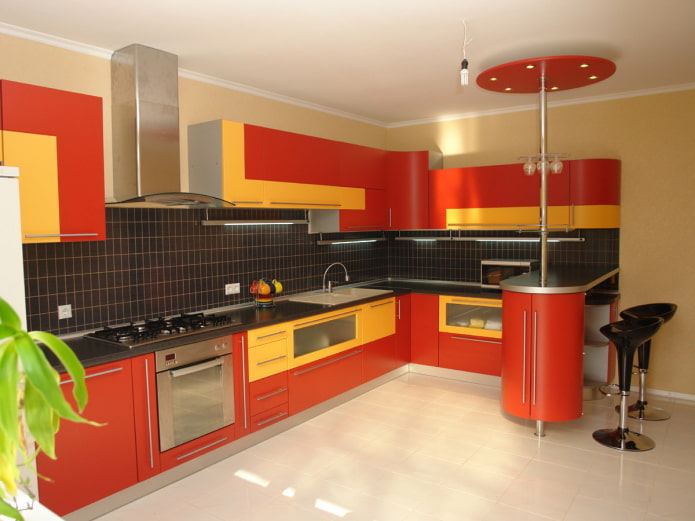 kitchen interior in yellow and red colors kitchen interior in yellow and red colors
