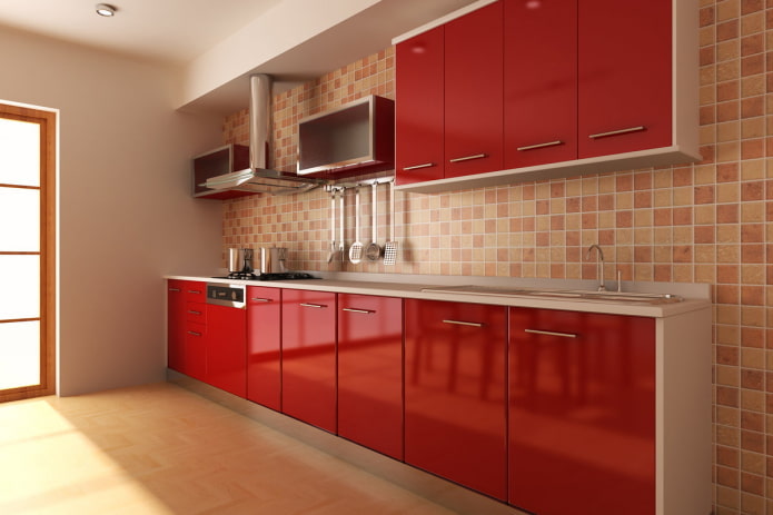 kitchen interior in red and beige tones kitchen interior in red and beige colors