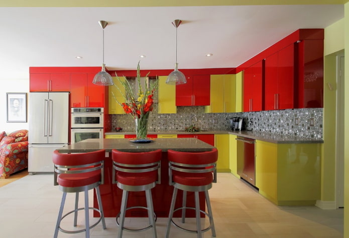 kitchen interior in red and green colors kitchen interior in red and green colors