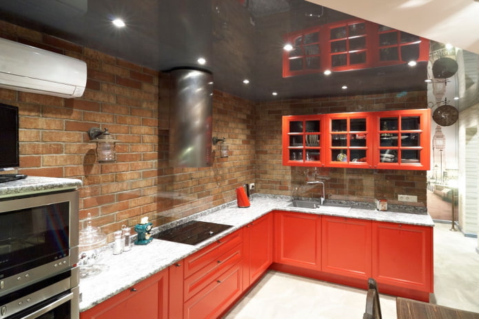 red loft style kitchen interior red loft style kitchen interior