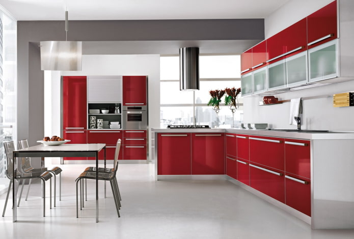 red high-tech kitchen interior red high-tech kitchen interior