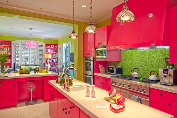 kitchen interior in red and green colors kitchen interior in red and green colors