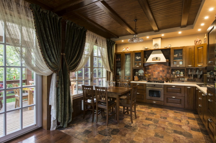 textiles in the interior of the kitchen in a rustic country style