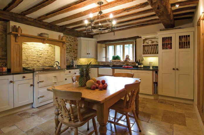 decor and lighting in the kitchen in a rustic country style