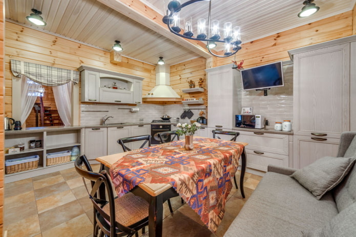 textiles in the interior of the kitchen in a rustic country style