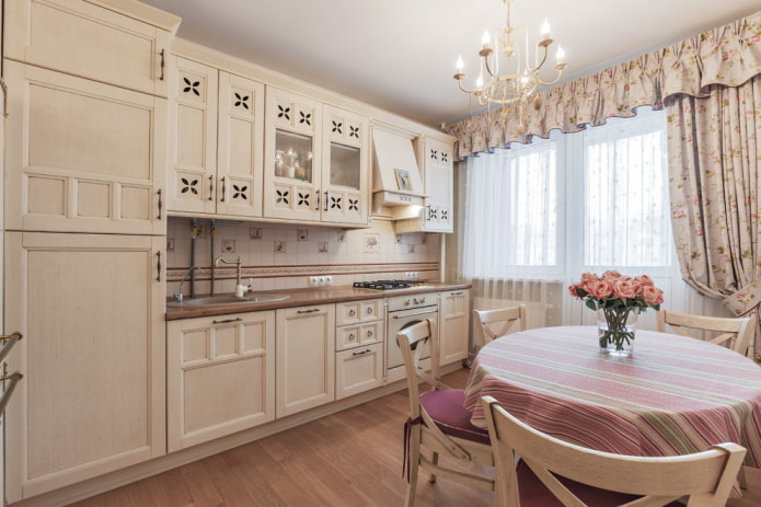 curtains and textiles in the interior of the kitchen in Provencal style