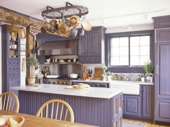 Provence style in the interior of a lilac kitchen